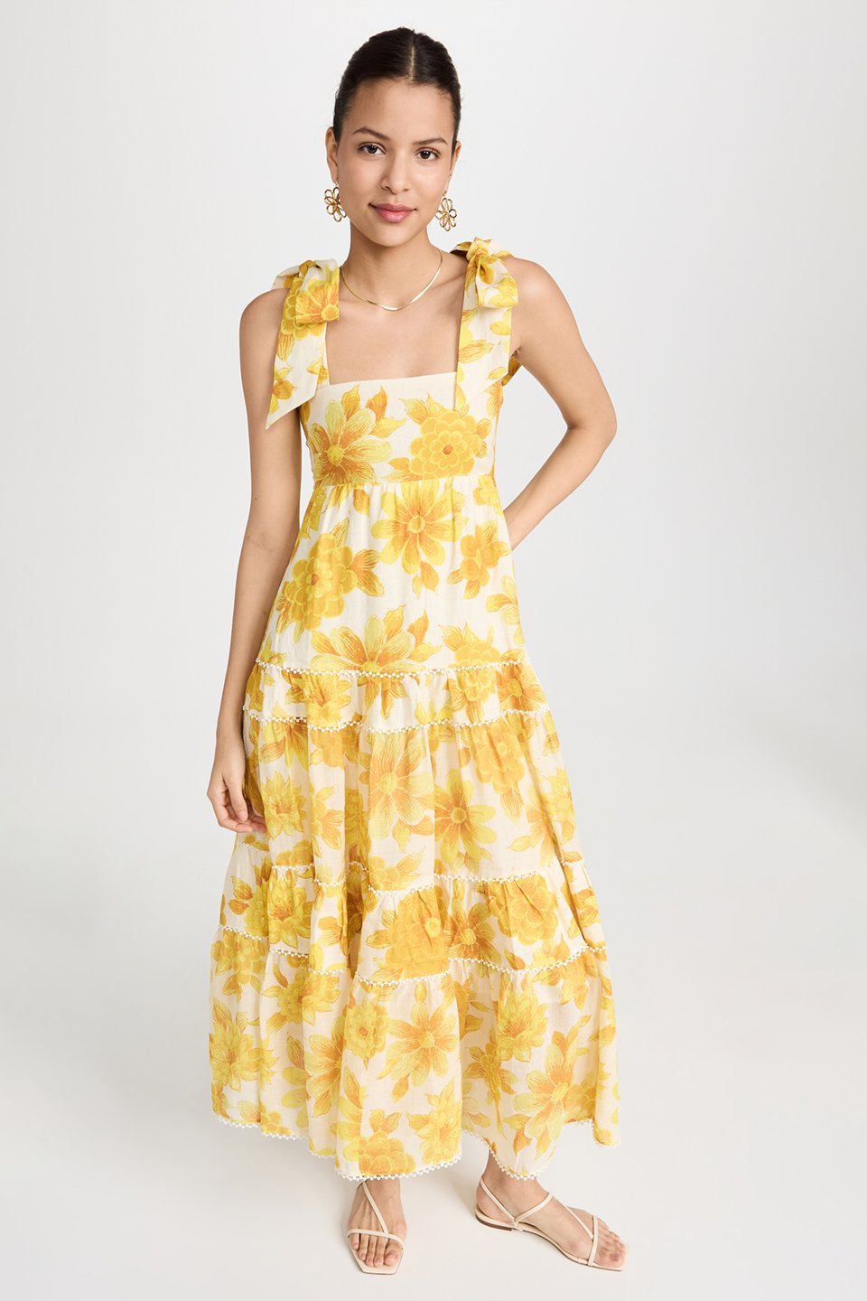 Faye Baskılı Papyon Askılı Midi Elbise