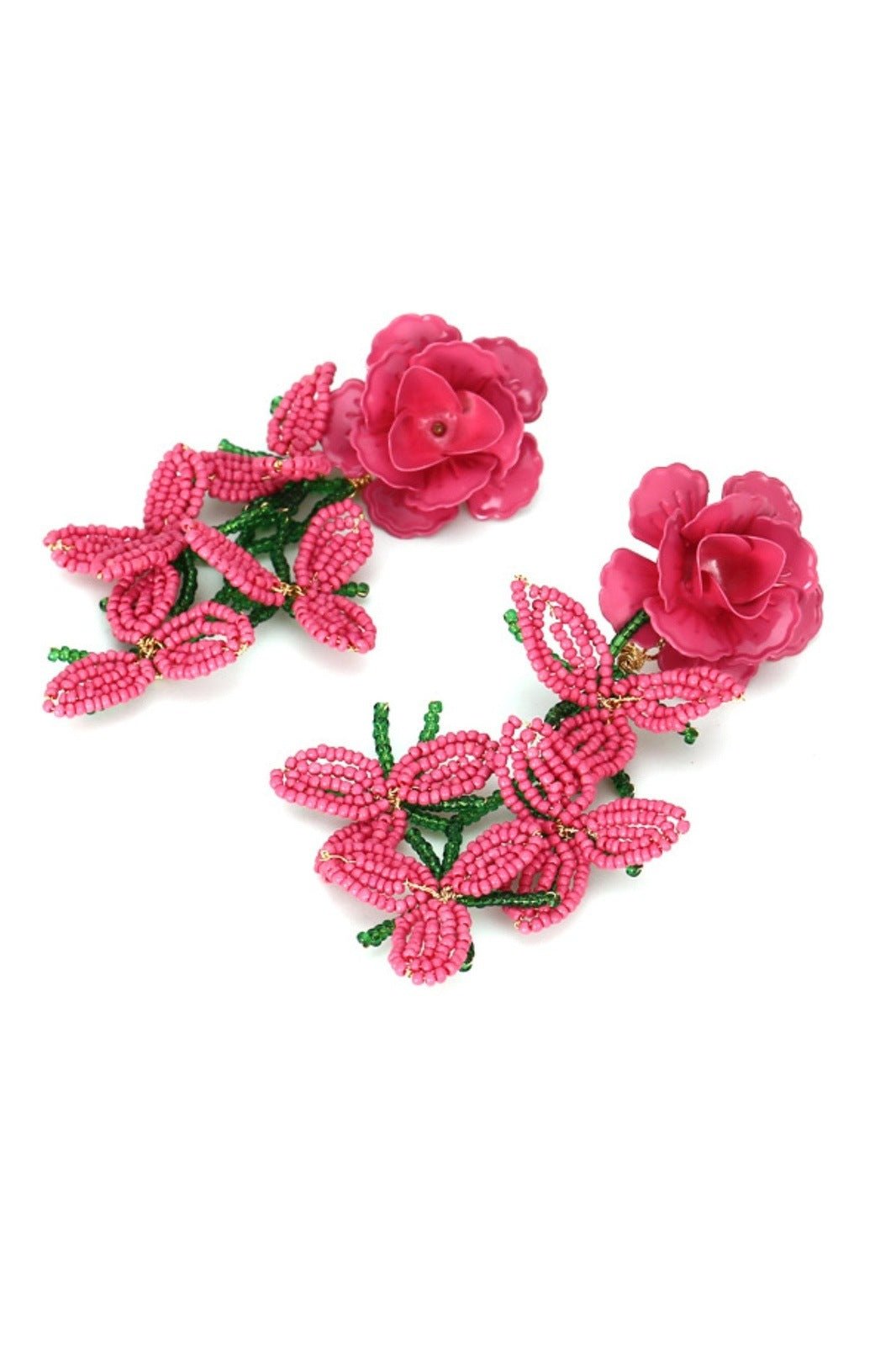 Çiçek Petal Boncuklu Püskül Küpe