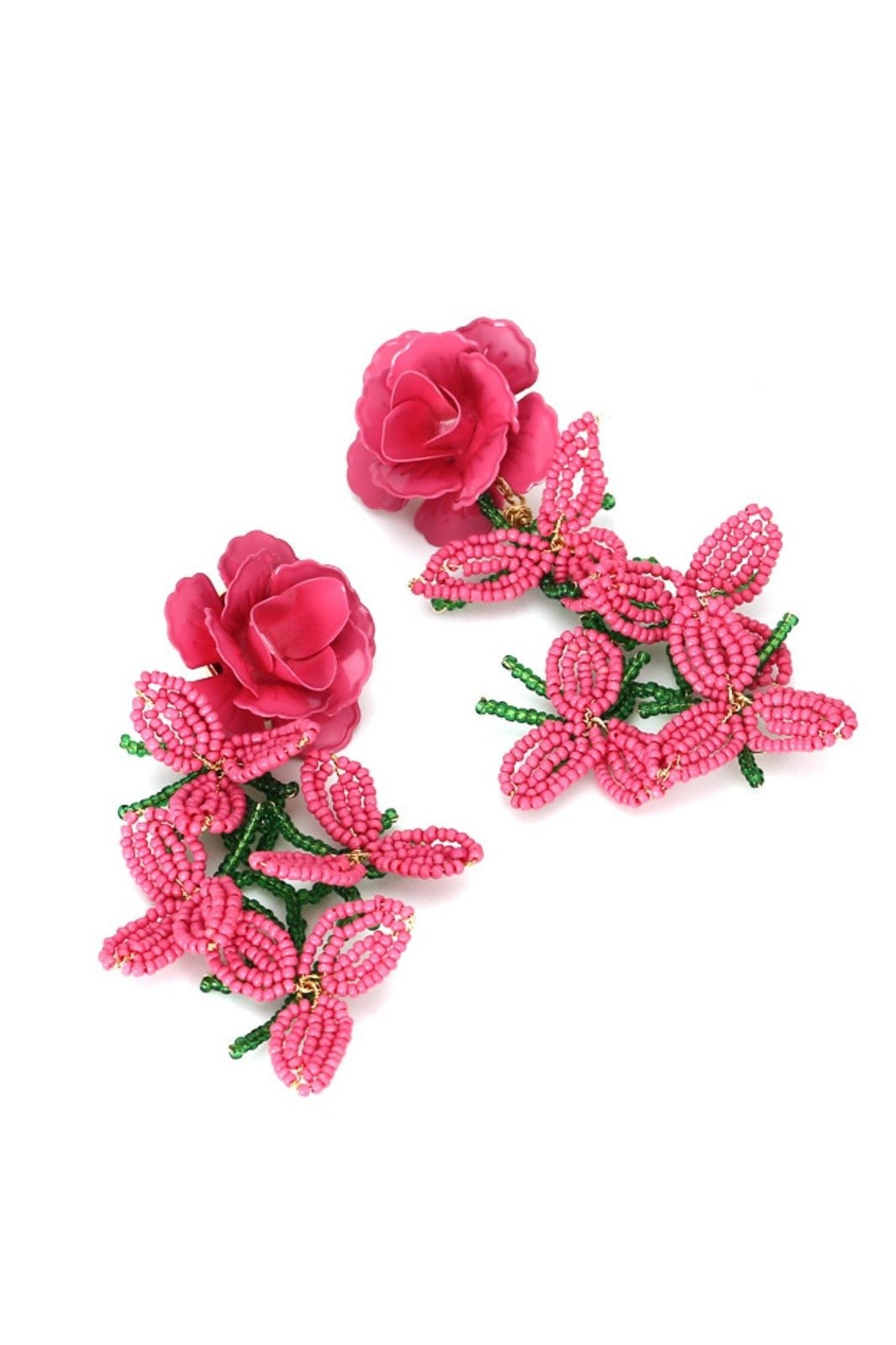 Çiçek Petal Boncuklu Püskül Küpe