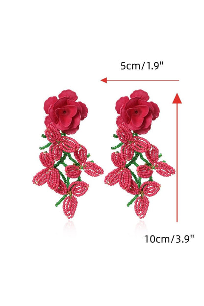 Çiçek Petal Boncuklu Püskül Küpe