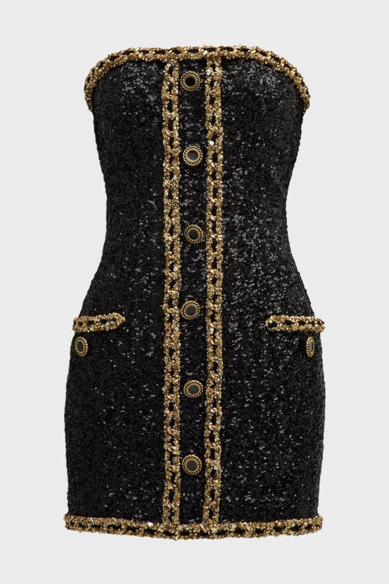 Freda İşlemeli Payetler Straplez Mini Elbise