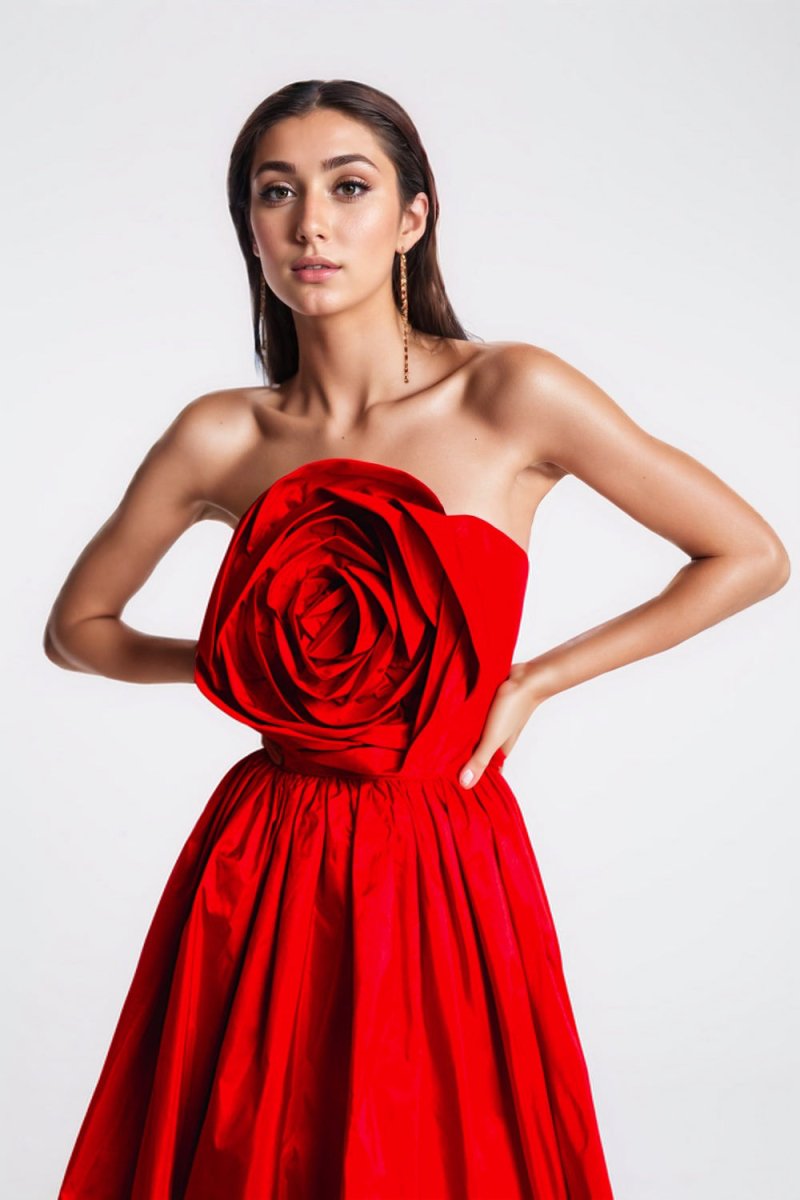 Frederica Çiçek Straplez Uzun Elbise