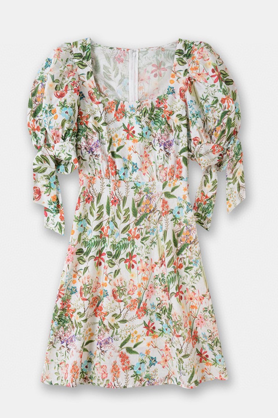 Gabrielle Baskılı Papyonlu Keten Mini Elbise