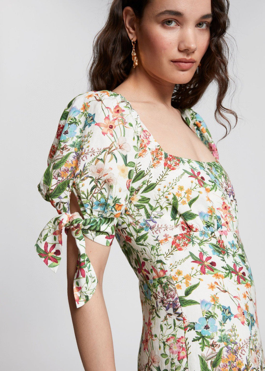 Gabrielle Baskılı Papyonlu Keten Mini Elbise