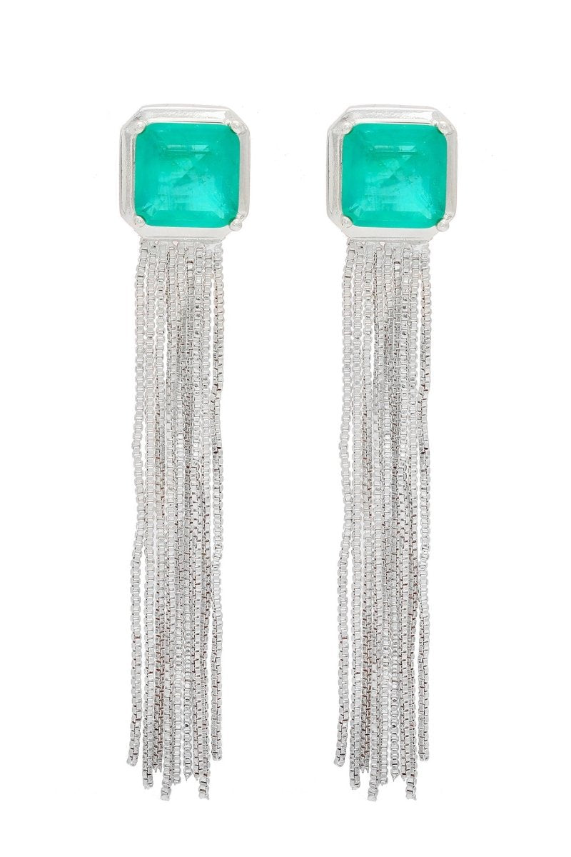 Geometrik Taşlı Püskül Damla Küpe