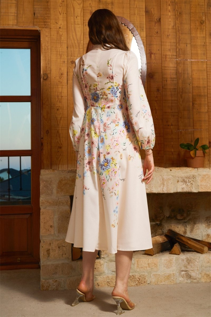 Georgia Çiçek Desenli Kuşaklı Midi Elbise