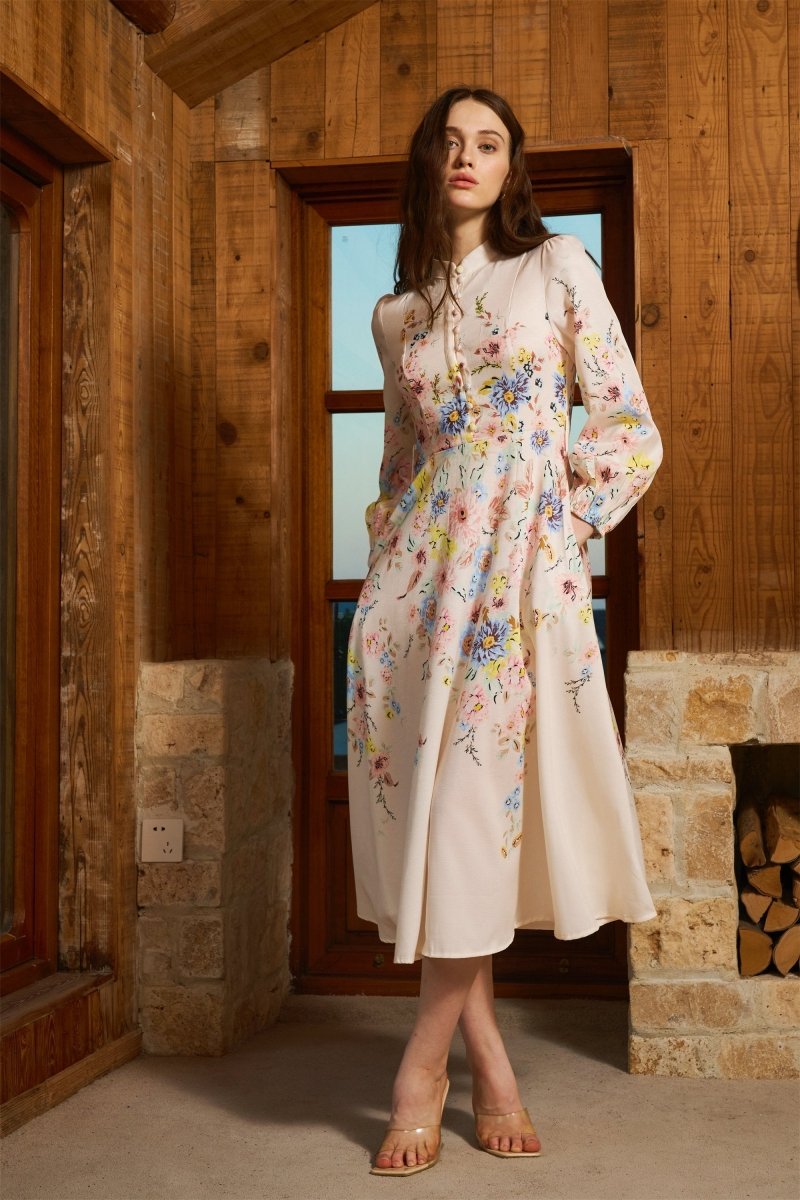 Georgia Çiçek Desenli Kuşaklı Midi Elbise