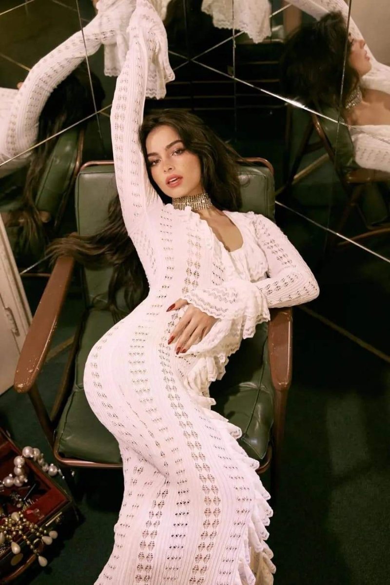 Georgia Fırfırlı Tığ İşi Midi Elbise