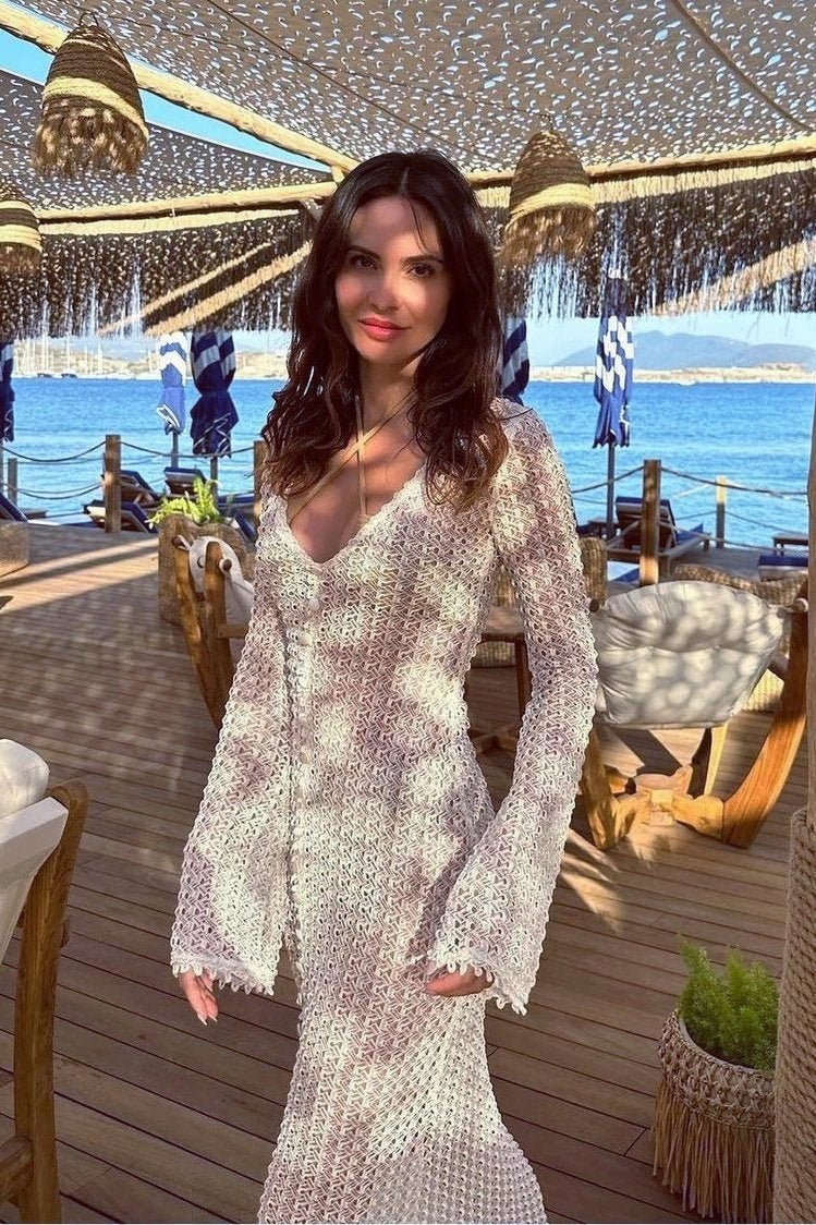 Georgia V Yaka Tığ İşi Maxi Elbise