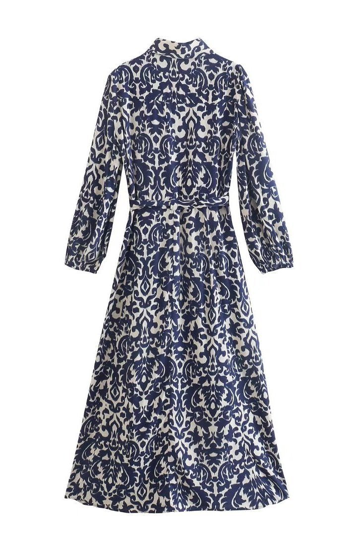 Gertie Baskılı Büzgülü Midi Gömlek Elbise