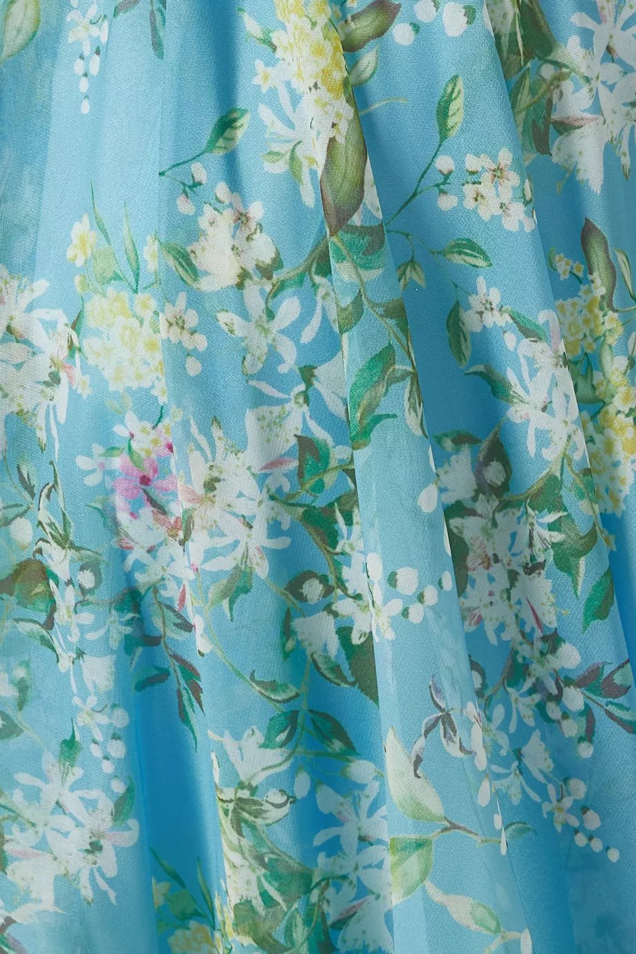 Ginny Baskılı Fırfırlı Bağcıklı Şifon Maxi Elbise