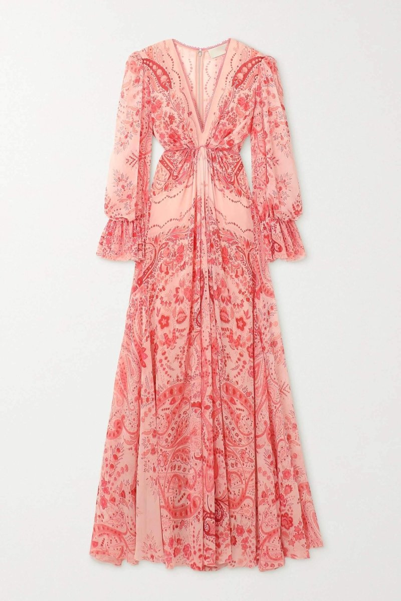 Gloria Paisley Baskılı Fırfırlı Uzun Elbise