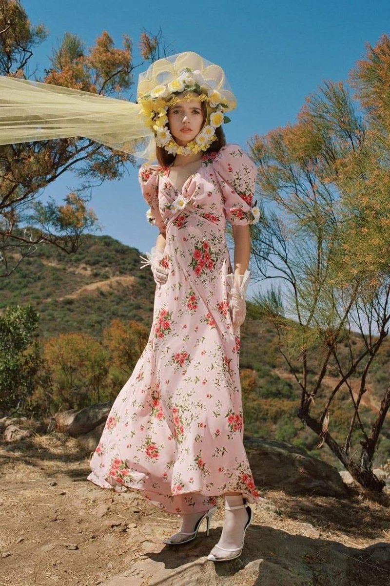 Hanna Baskılı Puf Kol Maxi Elbise