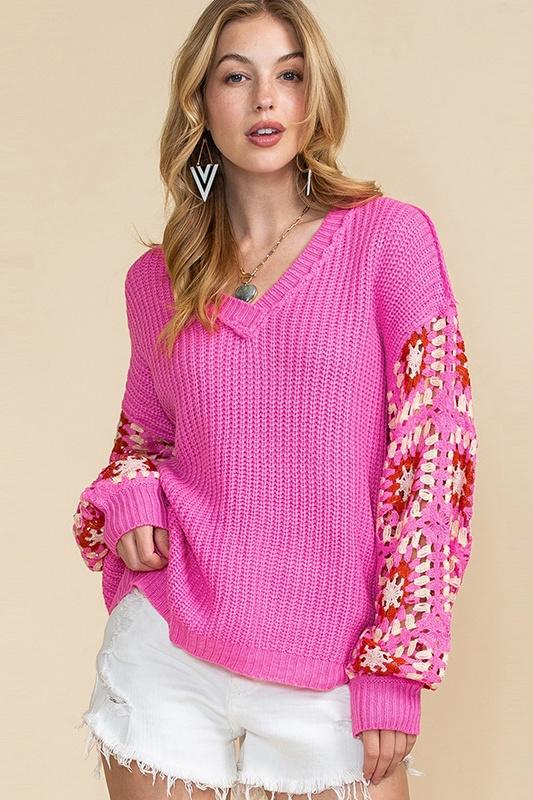 Hedy Tığ İşi V Yaka Kazak