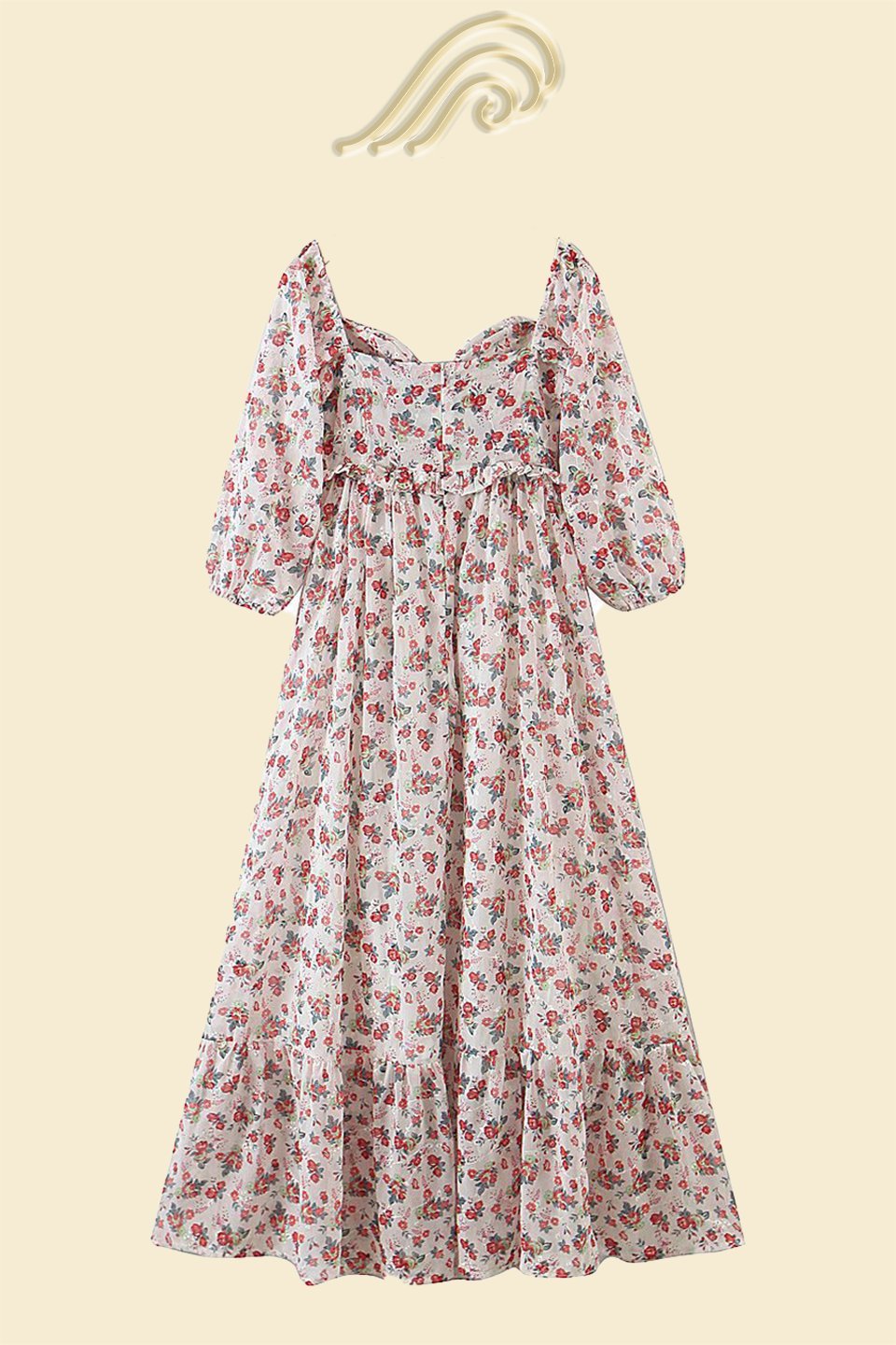 Helena Baskılı Nakışlı Düşük Omuz Maxi Elbise