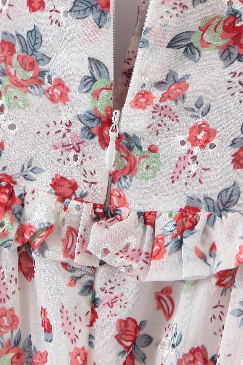 Helena Baskılı Nakışlı Düşük Omuz Maxi Elbise