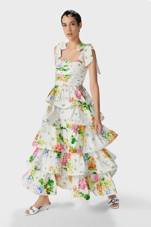 Hulda Baskılı Katlı Cut-Out Midi Elbise
