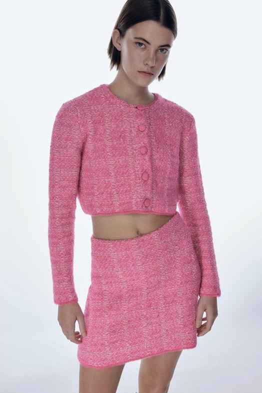 Dokulu Örgü Triko Mini Etek Takım