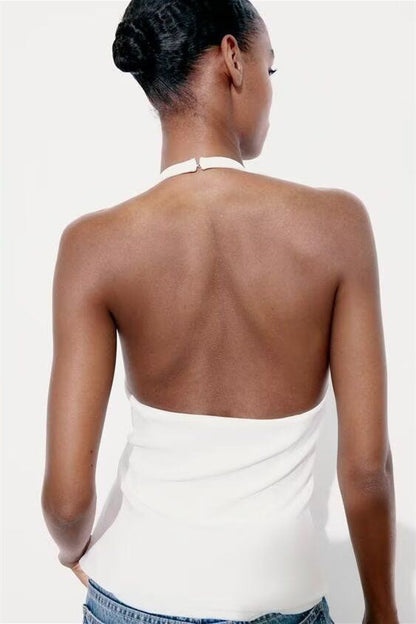 Lesley Taşlı Fiyonklu Boyundan Bağlamalı Tank Top
