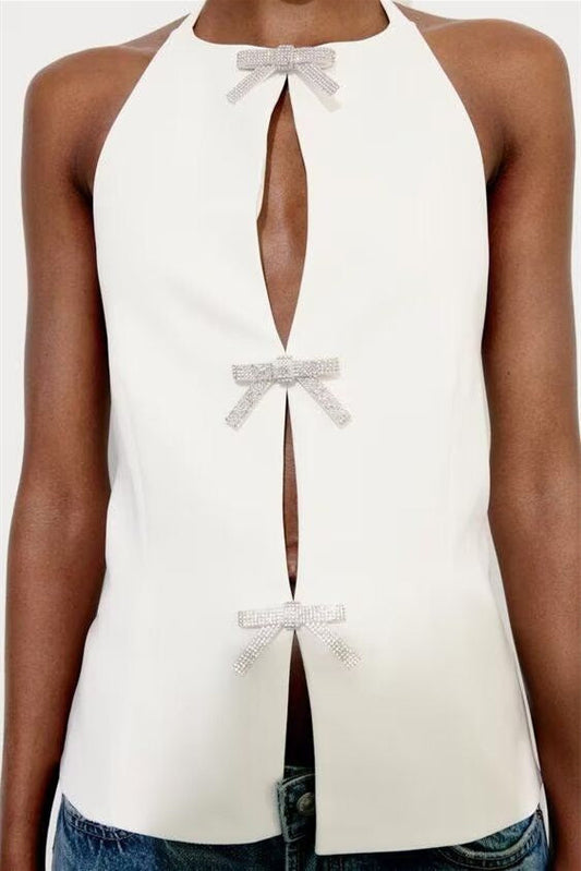 Lesley Taşlı Fiyonklu Boyundan Bağlamalı Tank Top