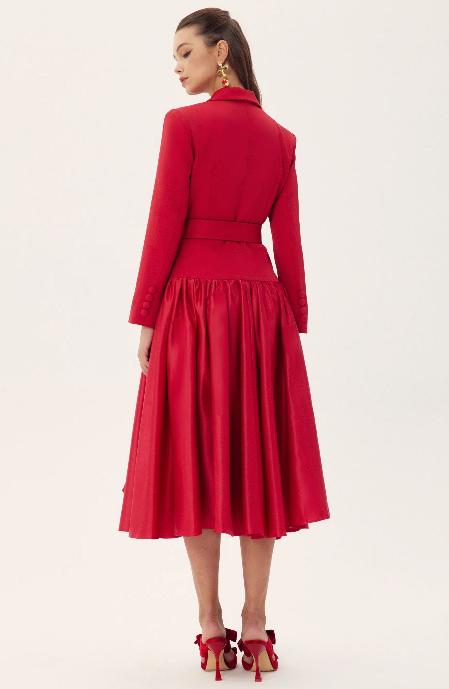 Daphne Çentik Yaka Uzun Kollu Midi Elbise