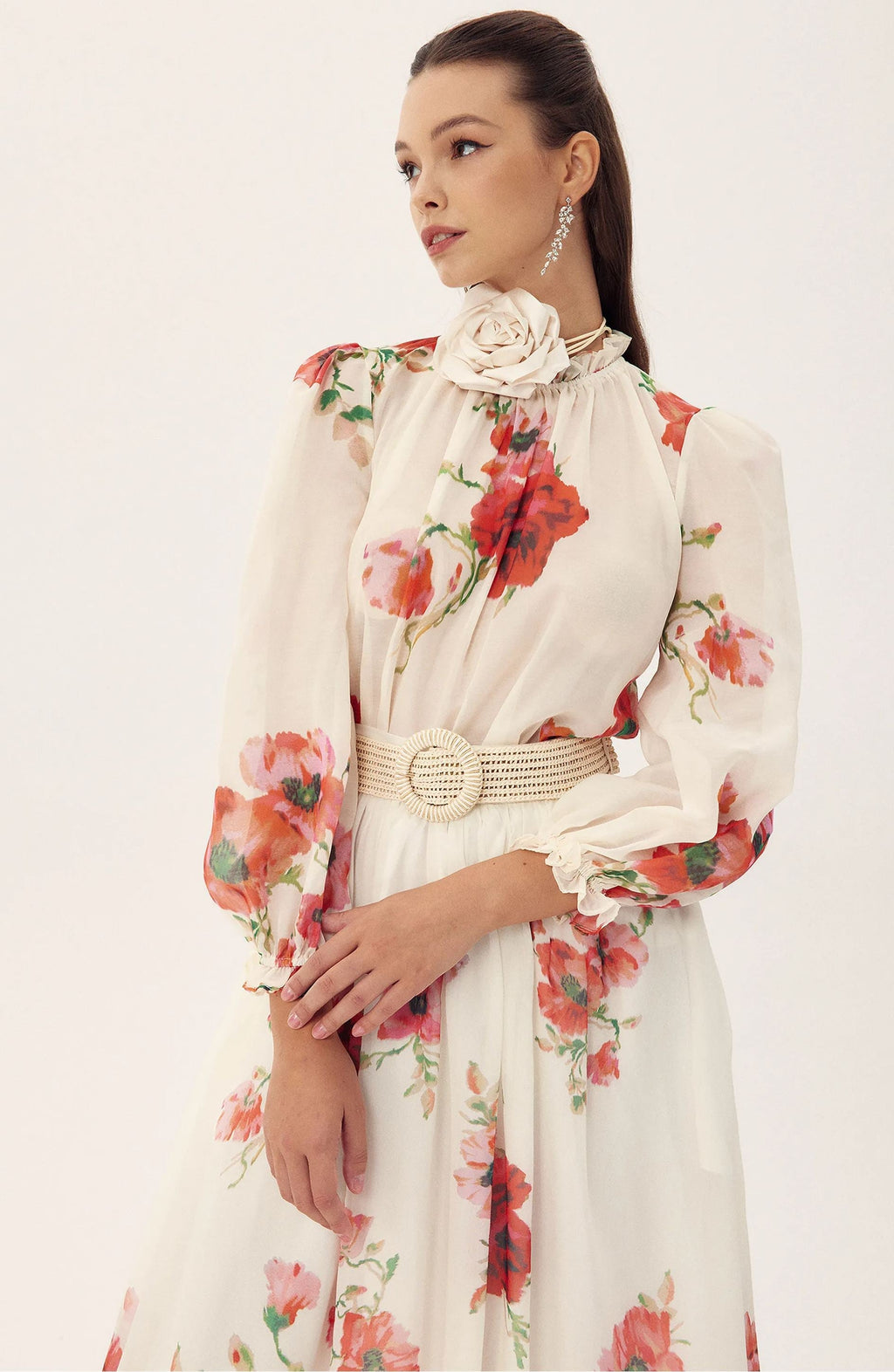 Anne Çiçek Baskılı Kuşaklı Maxi Etek Takım