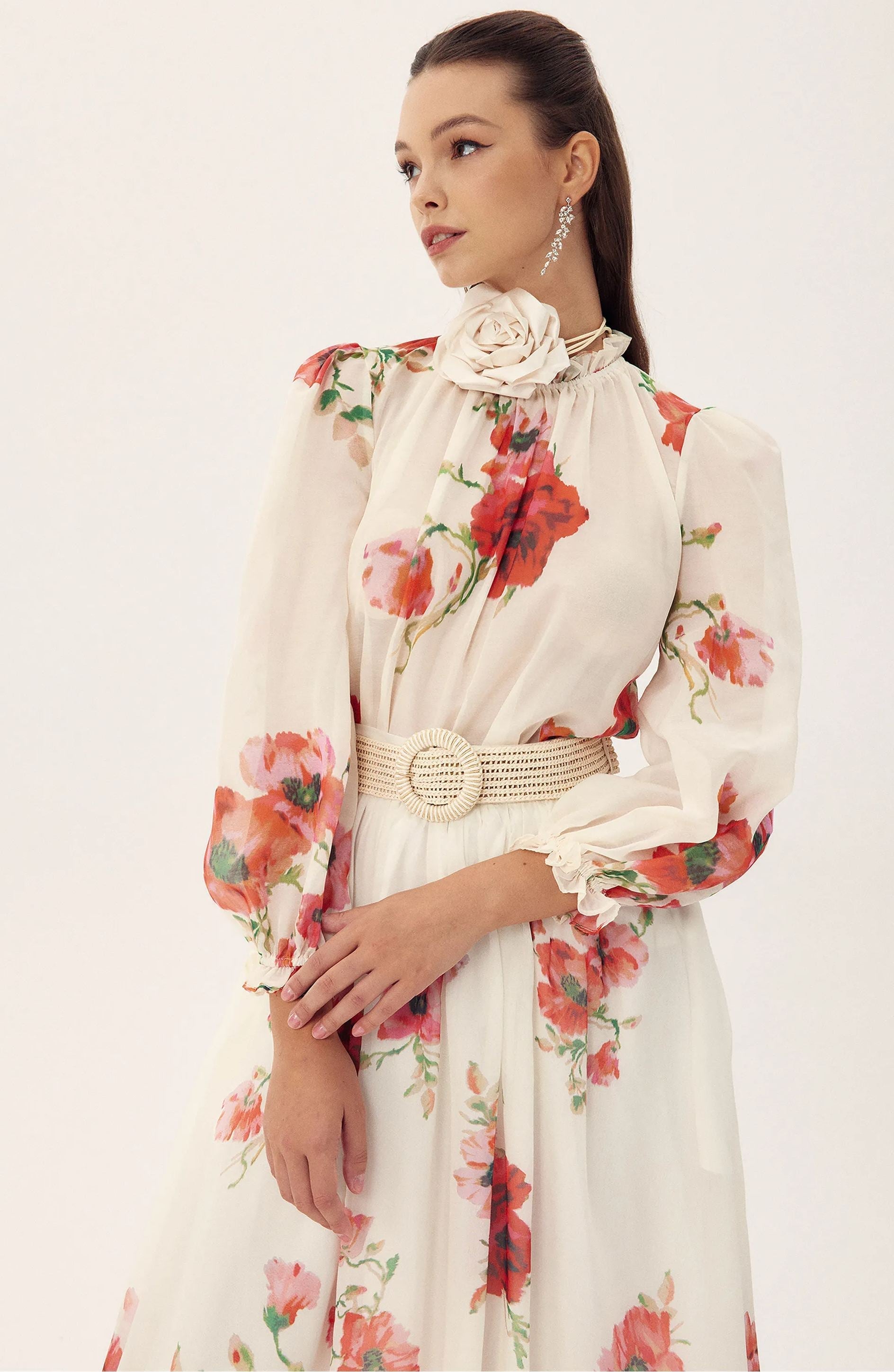 Anne Çiçek Baskılı Kuşaklı Maxi Etek Takım