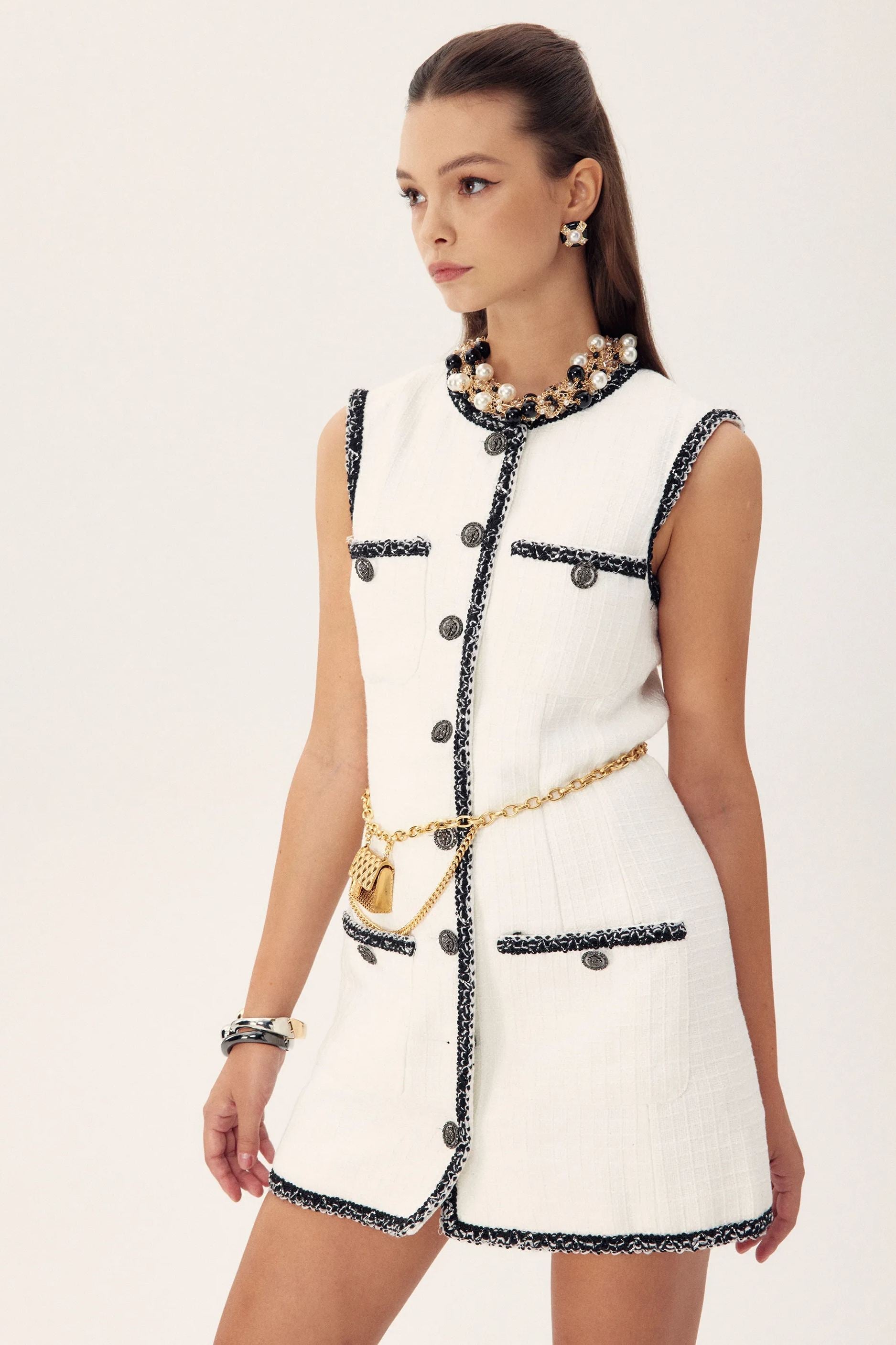 Fay Kontrast Kesimli Tüvit Mini Elbise