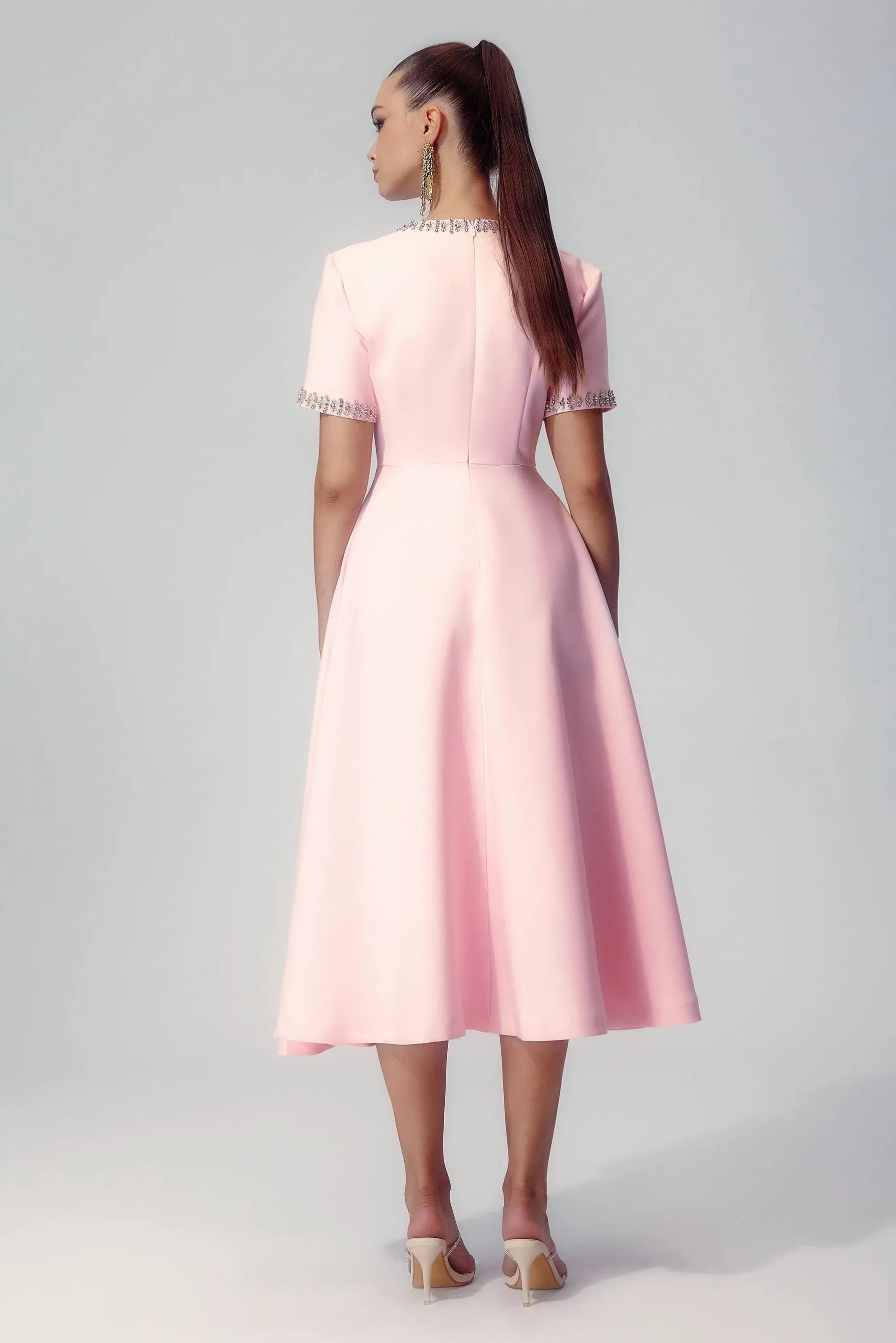 Zoe Fiyonklu Kristal Süslemeli Midi Elbise