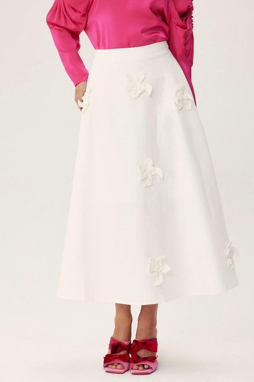 Una Çiçekli A Kesim Midi Etek