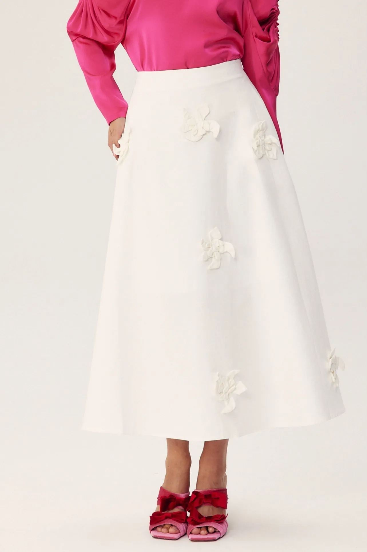 Una Çiçekli A Kesim Midi Etek