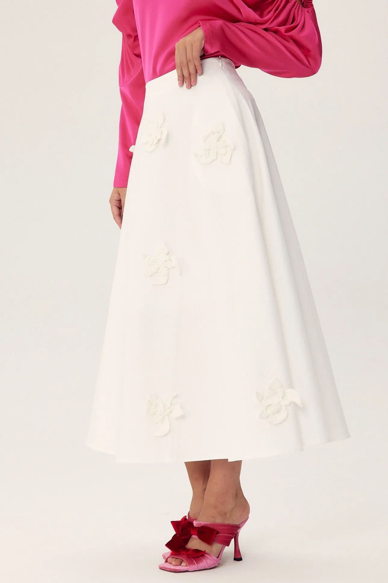 Una Çiçekli A Kesim Midi Etek