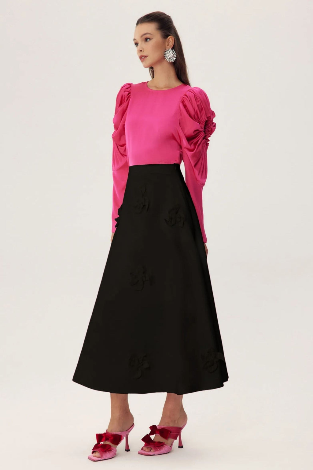 Una Çiçekli A Kesim Midi Etek