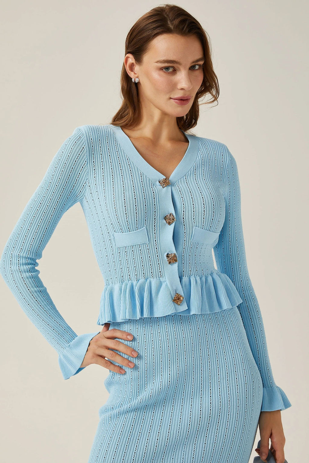 Miriam V Yaka Kloş Triko Etek Takım