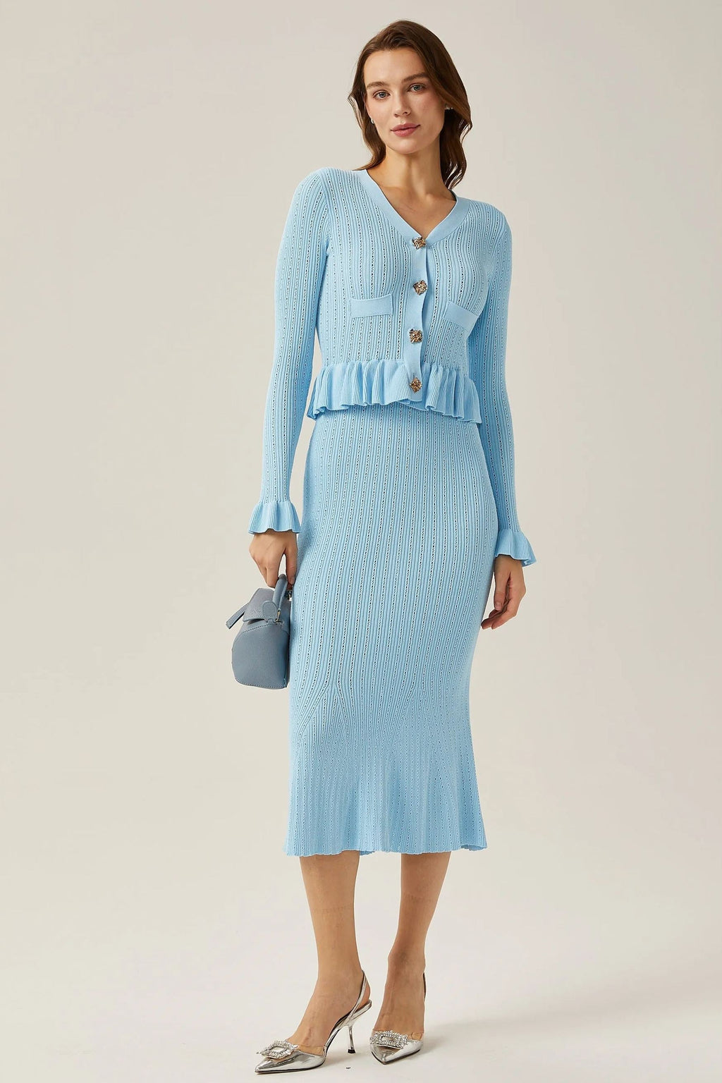 Miriam V Yaka Kloş Triko Etek Takım