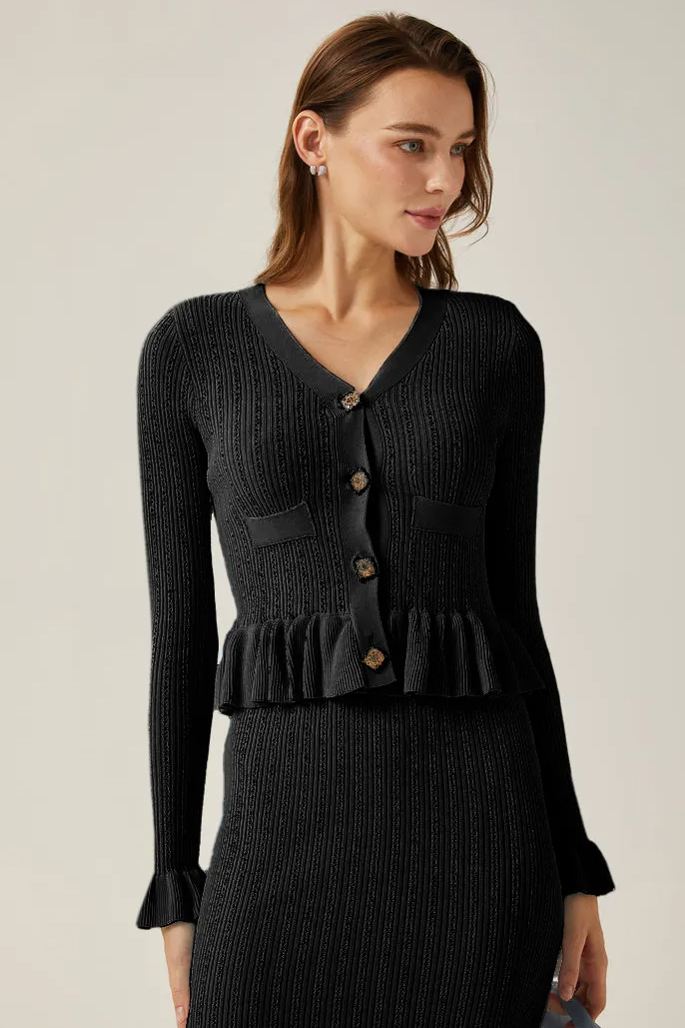 Miriam V Yaka Kloş Triko Etek Takım