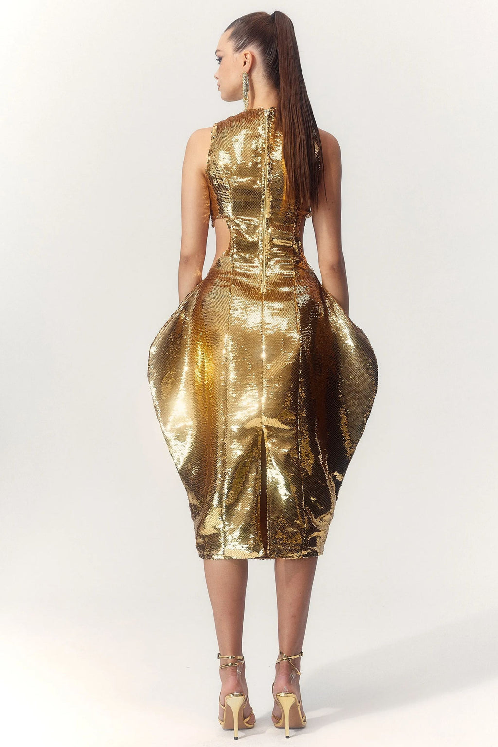 Maggie Heart Kesilmiş Payetler Midi Elbise