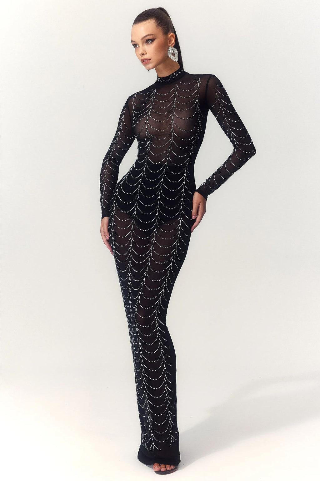 Cornelia Balıkçı Yaka Taşlı Uzun Elbise