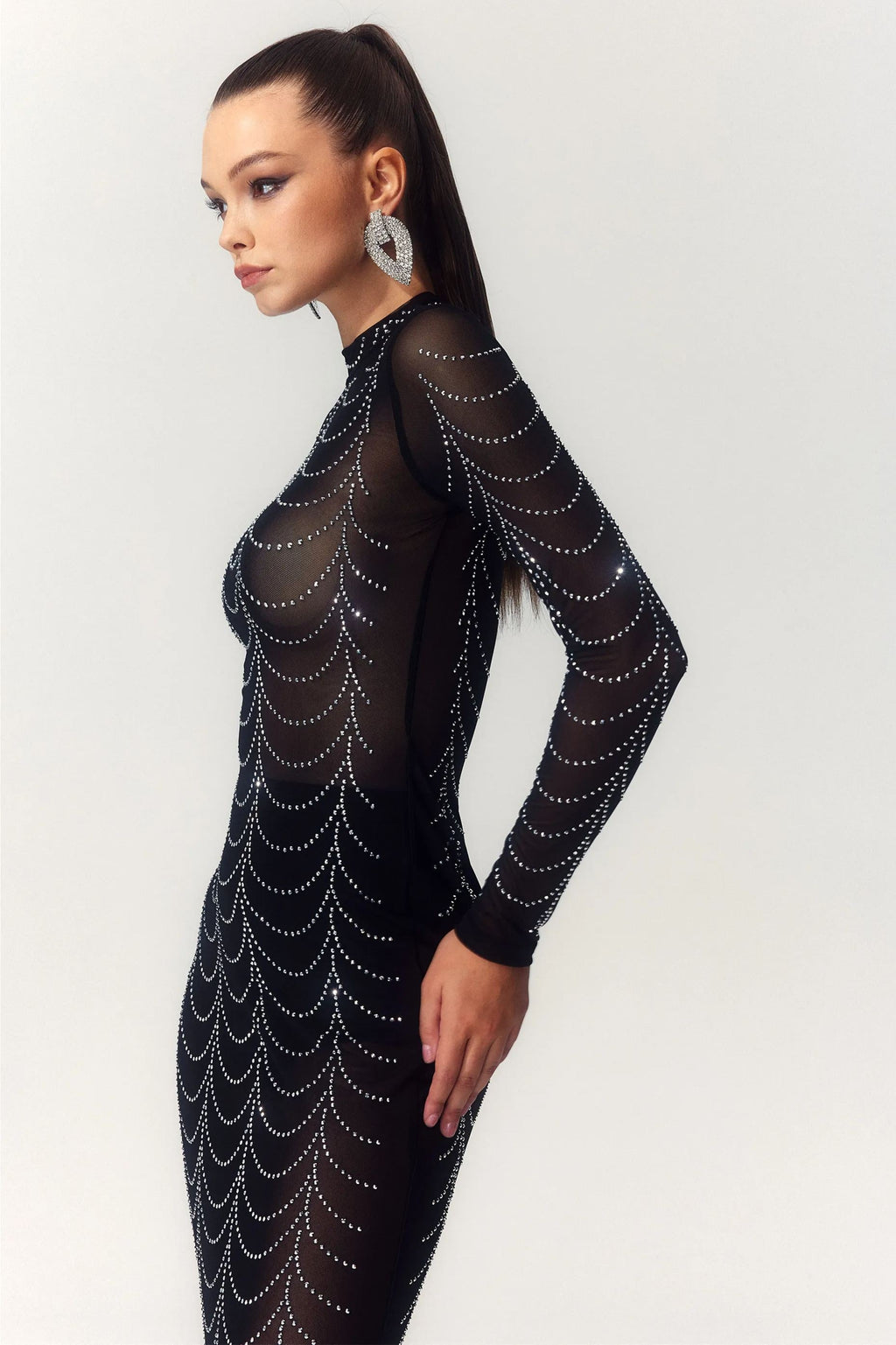 Cornelia Balıkçı Yaka Taşlı Uzun Elbise