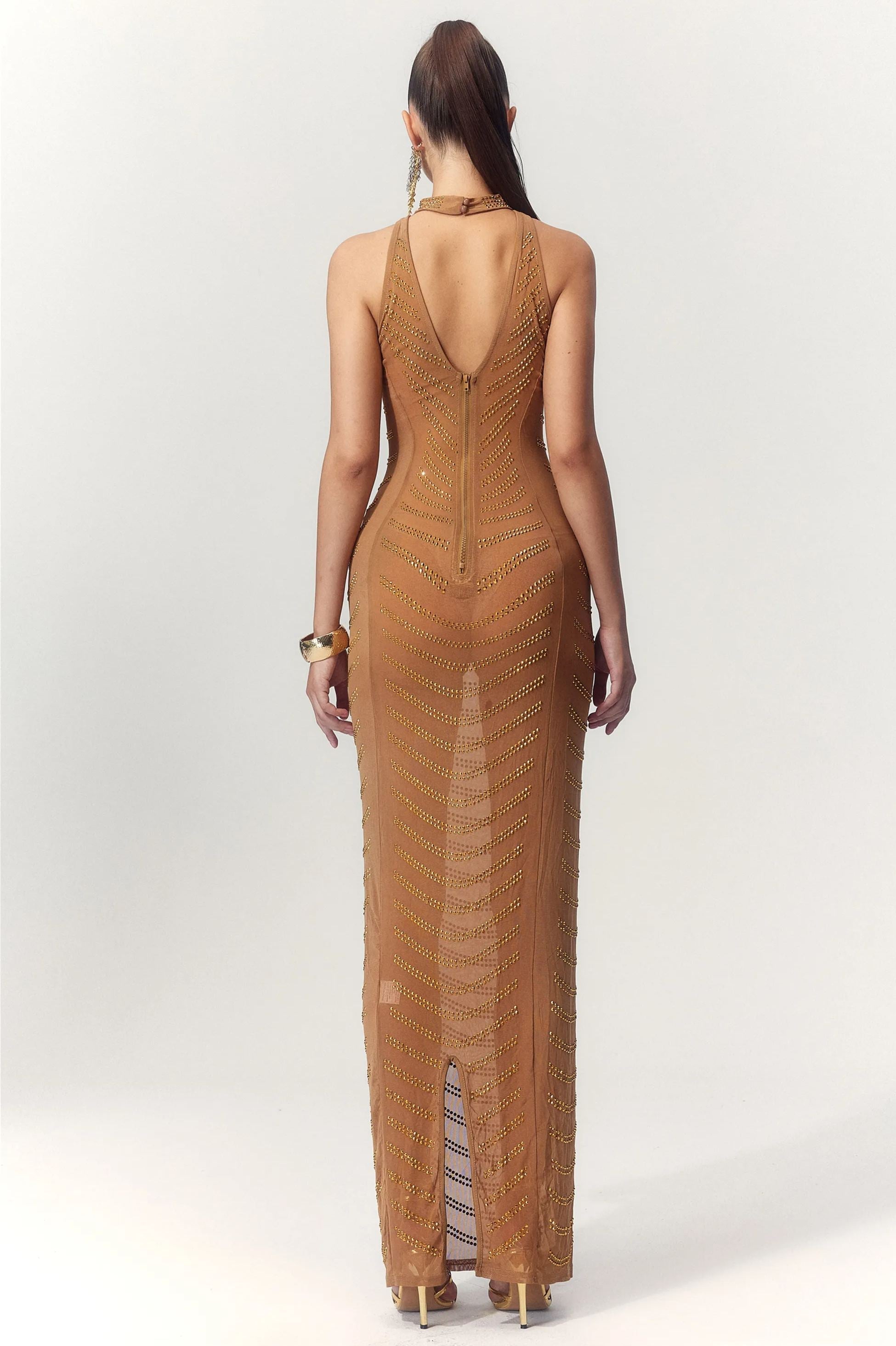 Vera Taşlı Transparan Uzun Elbise