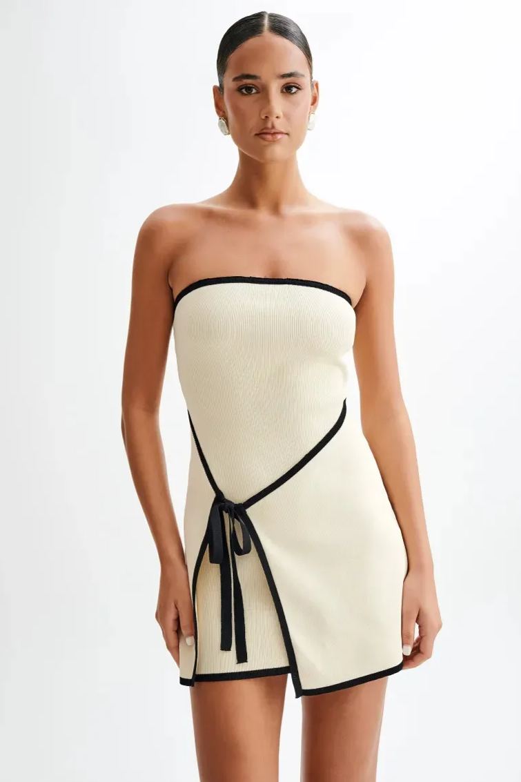 Joanna Straplez Asimetrik Örgü Mini Elbise