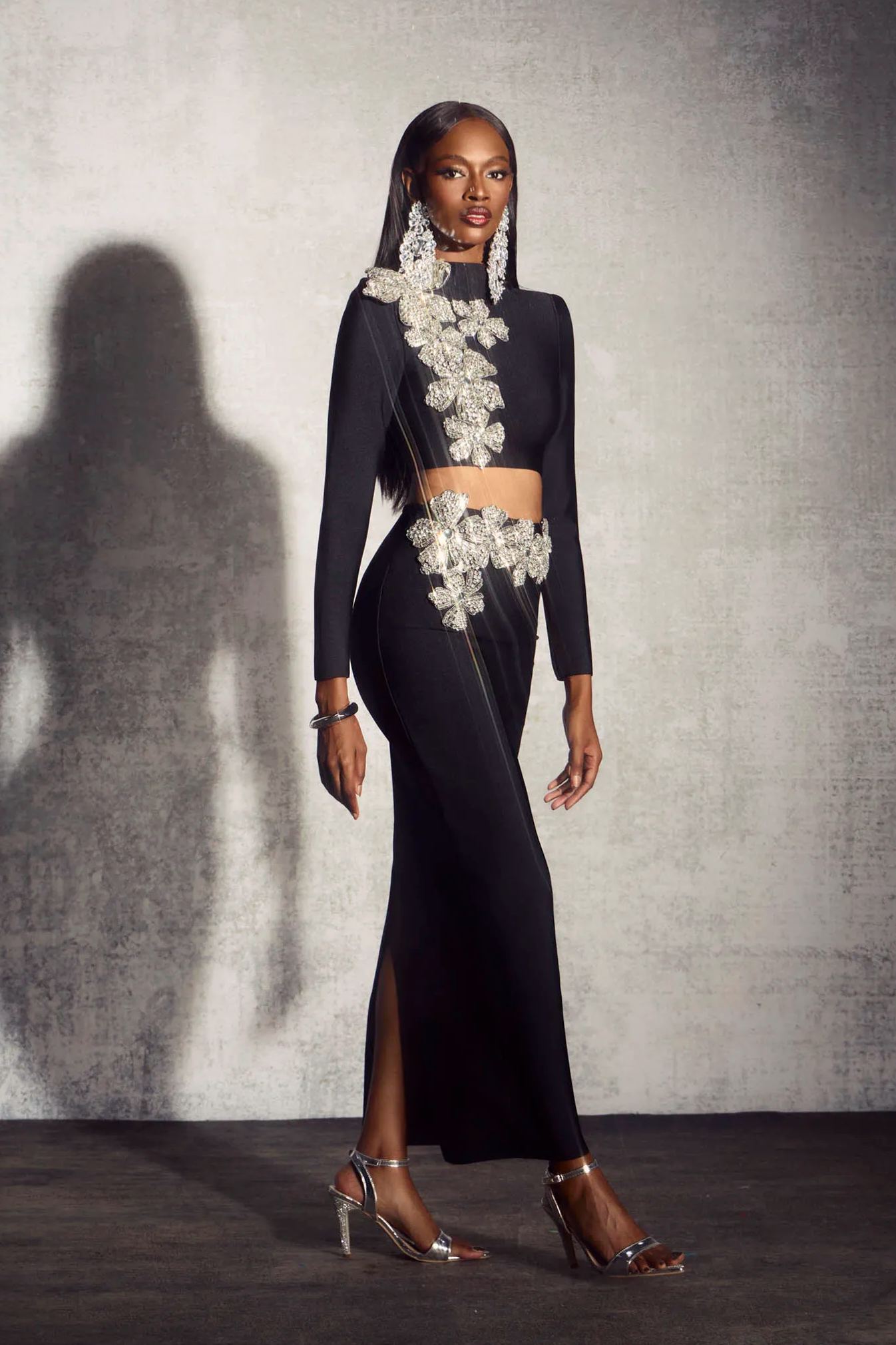 Anastasia Çiçekli Pırlanta Etek Takım