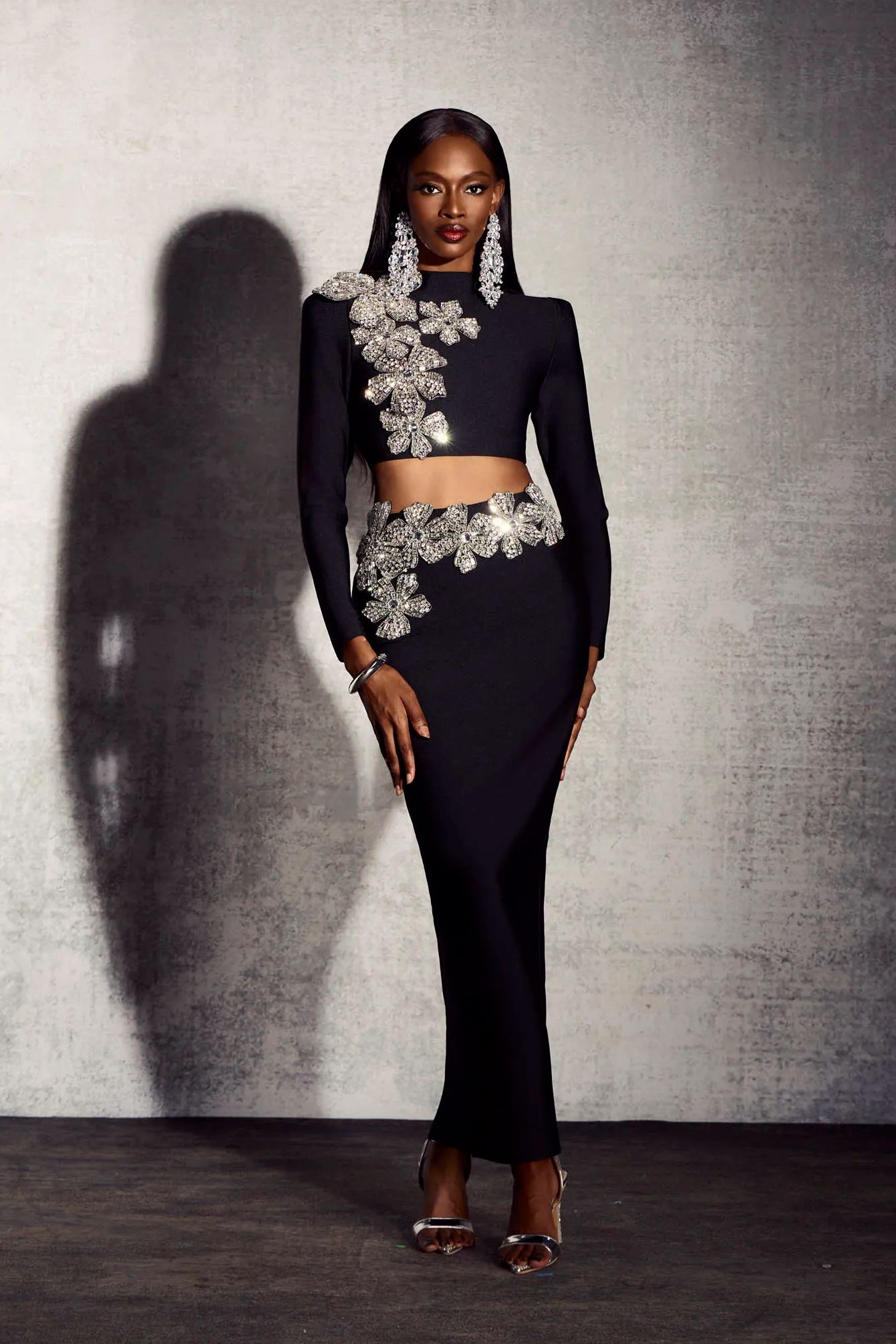 Anastasia Çiçekli Pırlanta Etek Takım