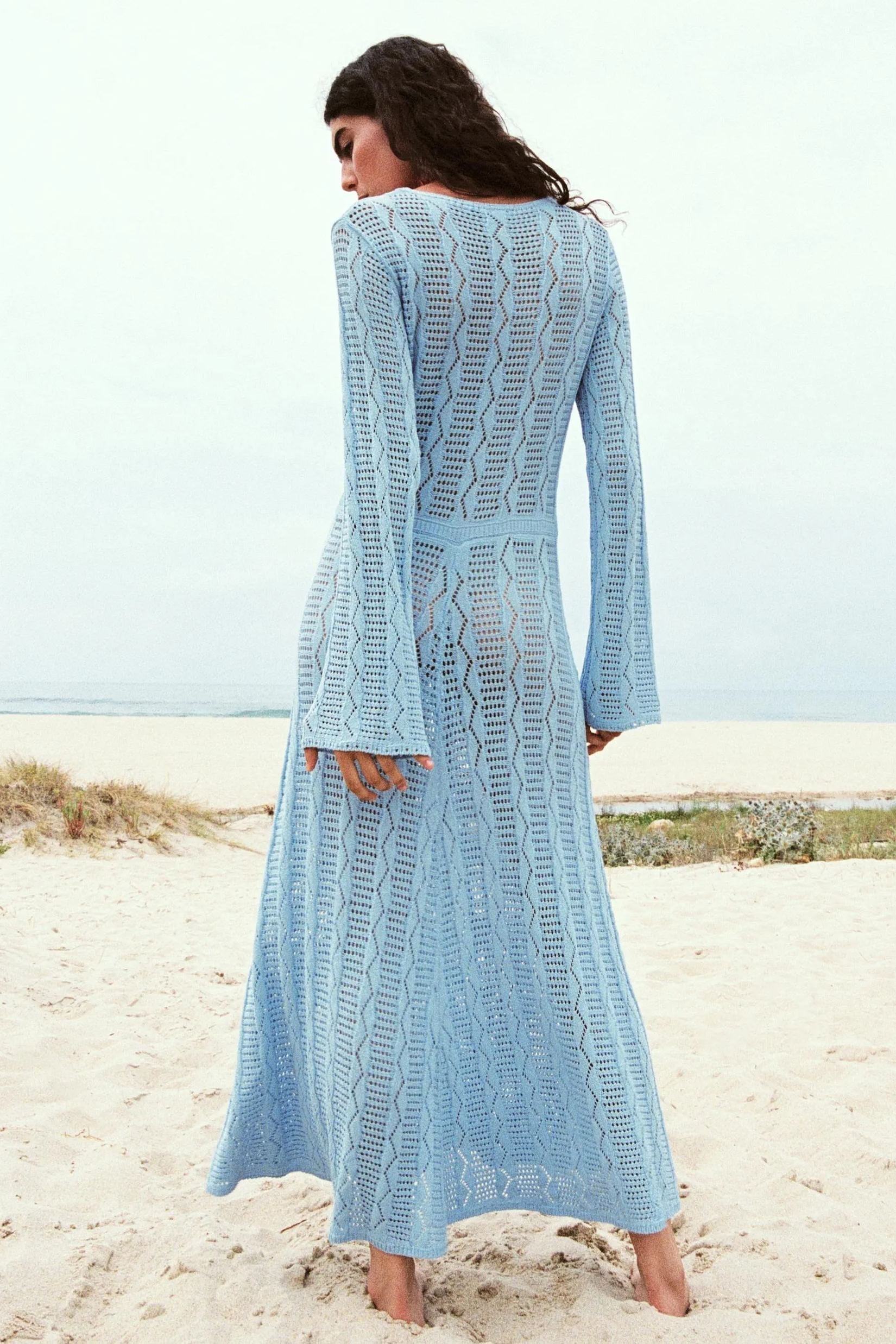 Doris V Yaka Uzun Kollu Örgü Maxi Elbise