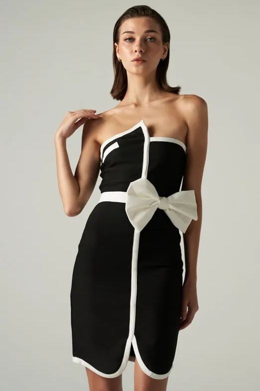 Elsie Kontrast Straplez Bandaj Mini Elbise