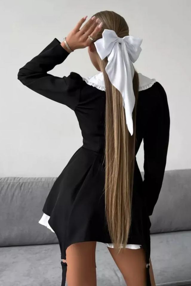 Peter Pan Yaka Uzun Kol Mini Elbise Takım