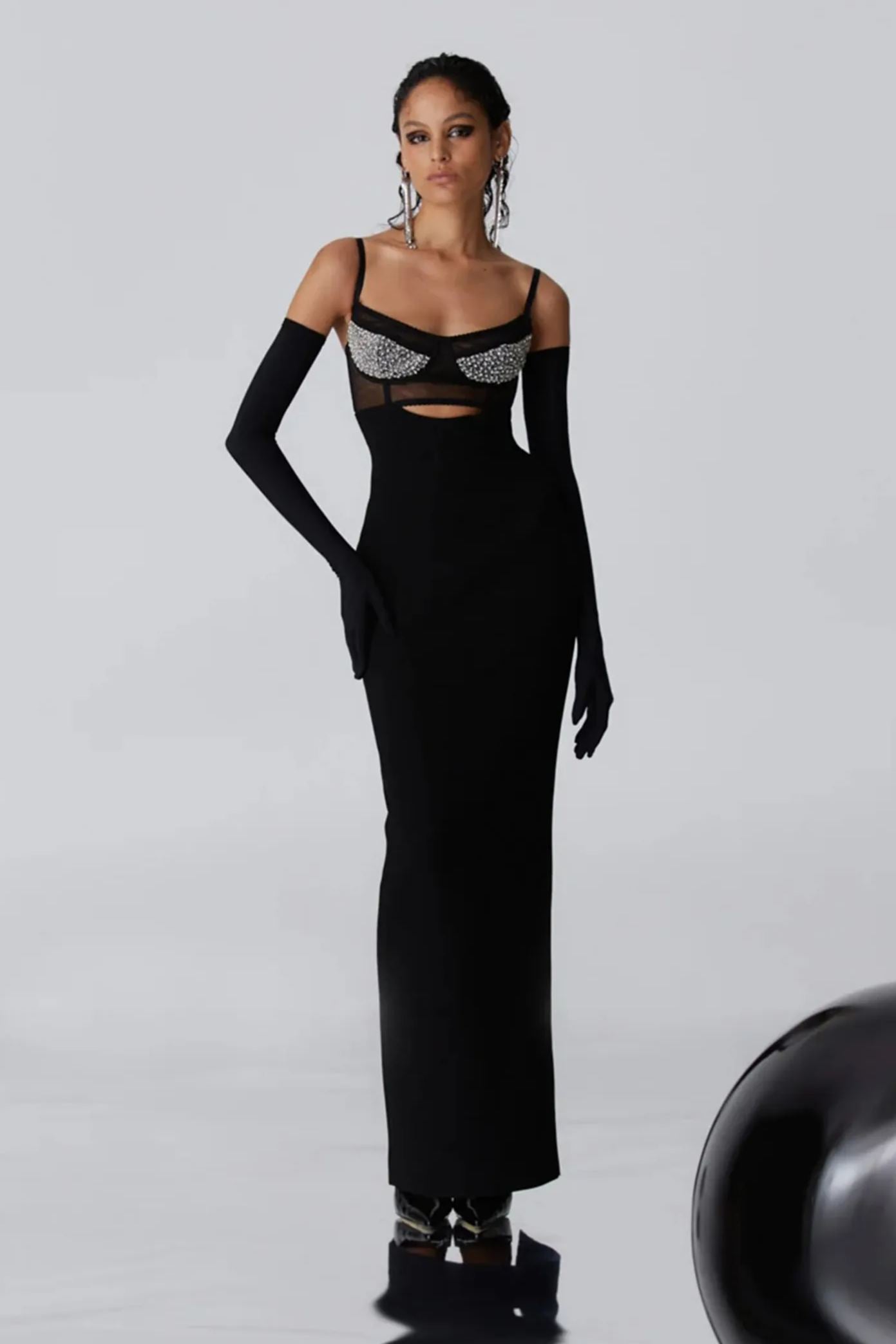 Stephanie Kristal Taşlı Kesim Uzun Elbise