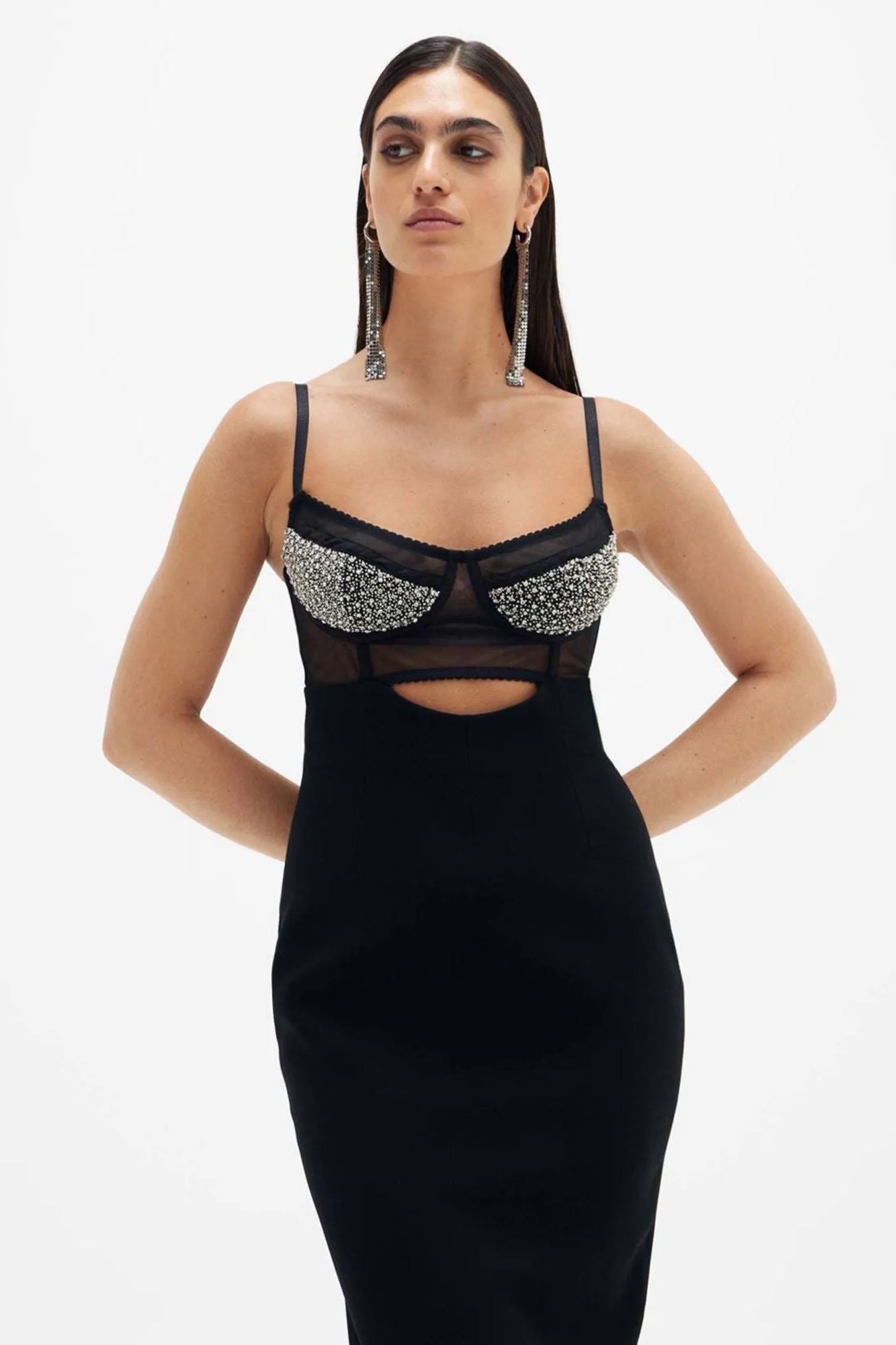 Stephanie Kristal Taşlı Kesim Uzun Elbise