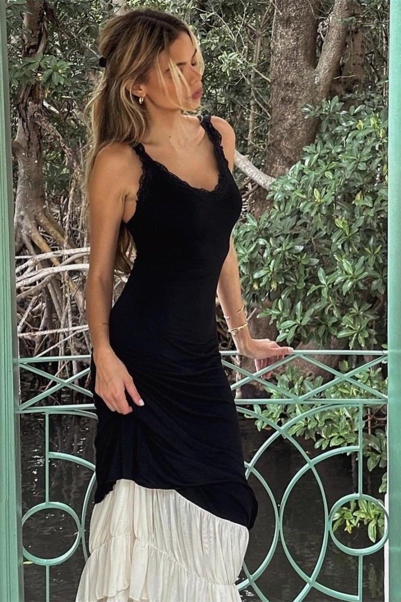 Irene V Yaka Dantelli Maxi Elbise