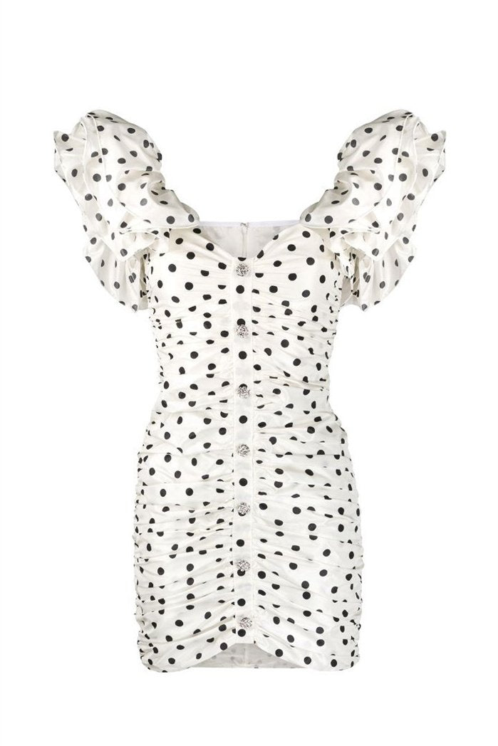 Ivy Puantiyeli Fırfırlı Mini Elbise